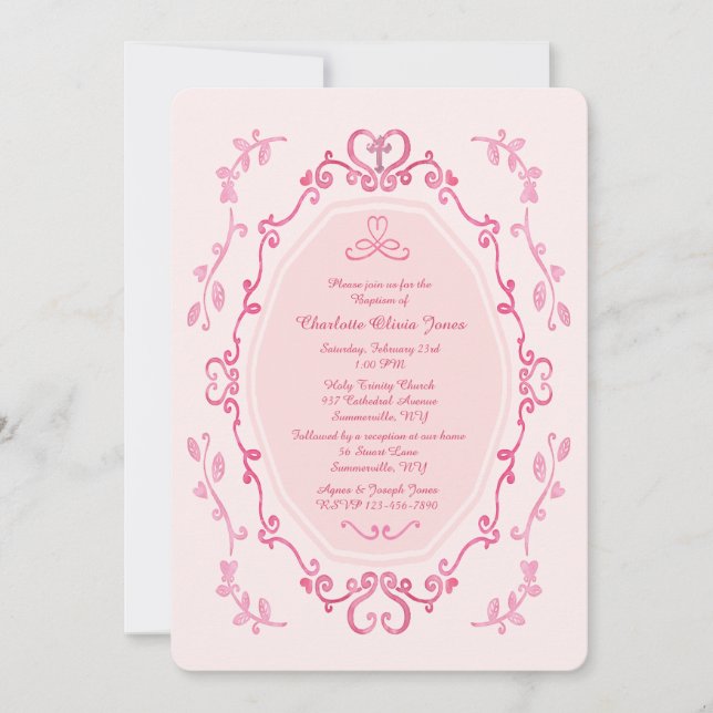 Watercolor Pink Frame Invitation (Front)