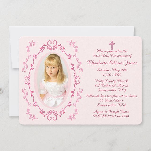 Watercolor Pink Frame Photo Invitation (Front)