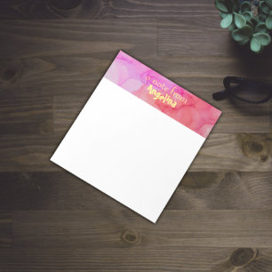 Watercolor pink fuchsia splash yellow letter notepad