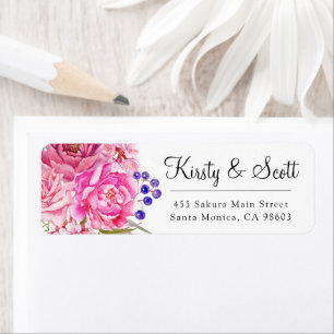 Watercolor Pink Garden Roses Wedding Address