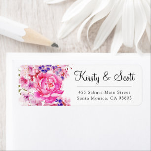 Watercolor Pink Garden Roses Wedding Address