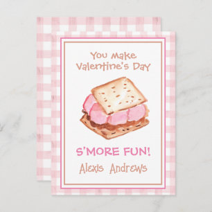 Watercolor Pink Gingham S'mores Valentine's Cards