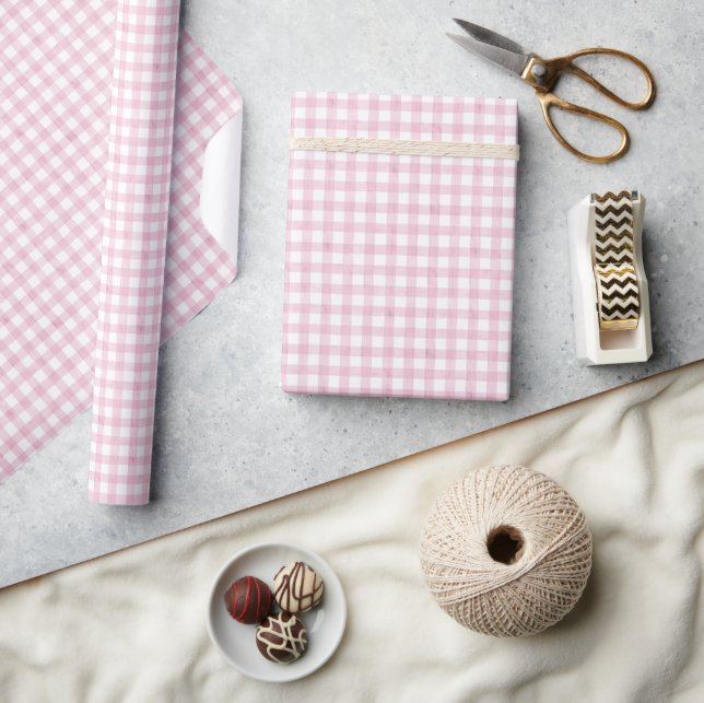Watercolor Pink Gingham Wrapping Paper (Crafts)