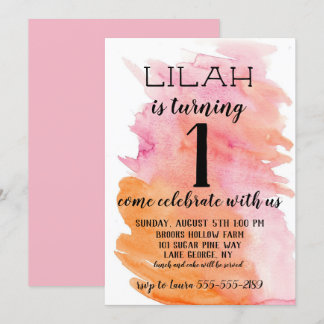 Watercolor Pink Girl's Birthday Invitation