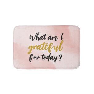 Watercolor Pink Girly Script Grateful Affirmation Bath Mat