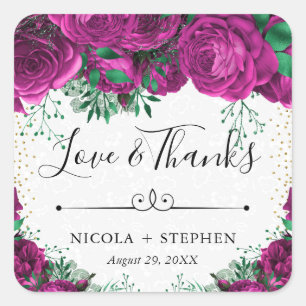 Watercolor Pink Glam Roses Wedding Square Sticker