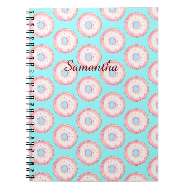 Watercolor Pink Glazed Sprinkle Doughnuts Notebook (Front)