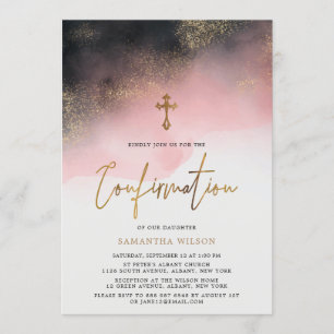 Watercolor Pink & Gold Confirmation Invitation