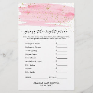 Watercolor Pink & Gold Guess The Right Price Game Flyer
