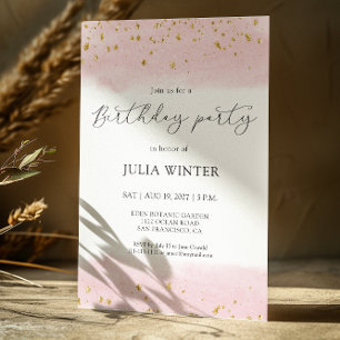 Watercolor Pink Gold Sparkle Birthday Party  Invitation