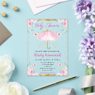Watercolor Pink Gold Spring Umbrella Baby Shower Acrylic Invitations