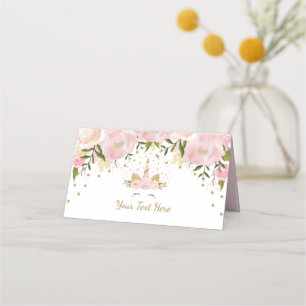 Watercolor Pink Gold Unicorn Birthday Party Decor Place Card