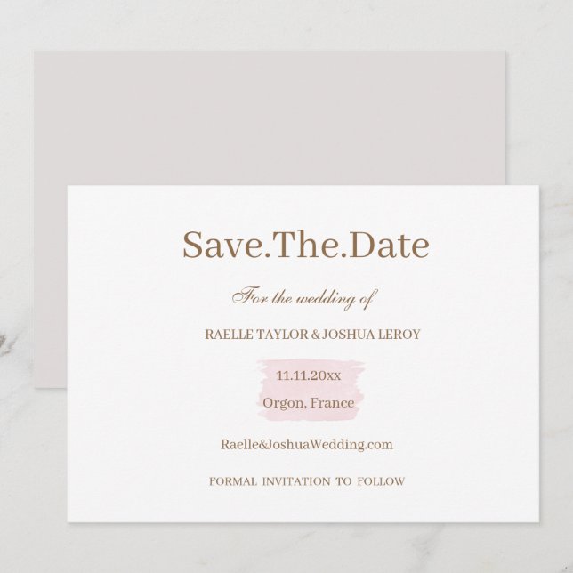 Watercolor Pink Gold White Save The Date Wedding Invitation (Front/Back)