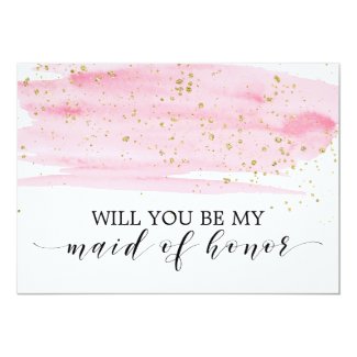 Watercolor Pink Gold Will You Be My Maid Of Honour Invitation