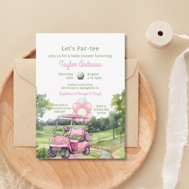 Watercolor Pink Golf Baby Shower Invitation (Creator Uploaded)