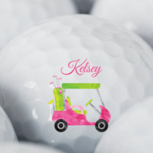Watercolor Pink Golf Cart Personalized Balls