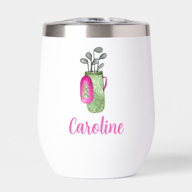 Watercolor Pink Golf Clubs and Bag Personalized (Front)
