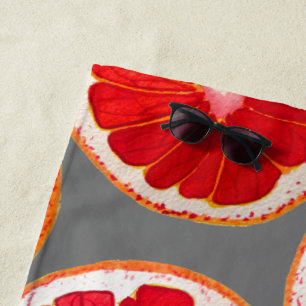 Watercolor pink grapefruit slice art beach style towel