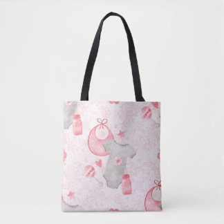 WATERCOLOR PINK & GRAY BABY GIRL CLOTHES BIBS TOTE BAG