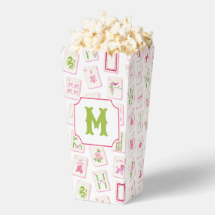 Watercolor Pink & Green Bow Mahjong Tiles Monogram Favor Box
