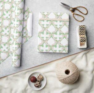 Watercolor Pink & Green Bows Garland Christmas Wrapping Paper