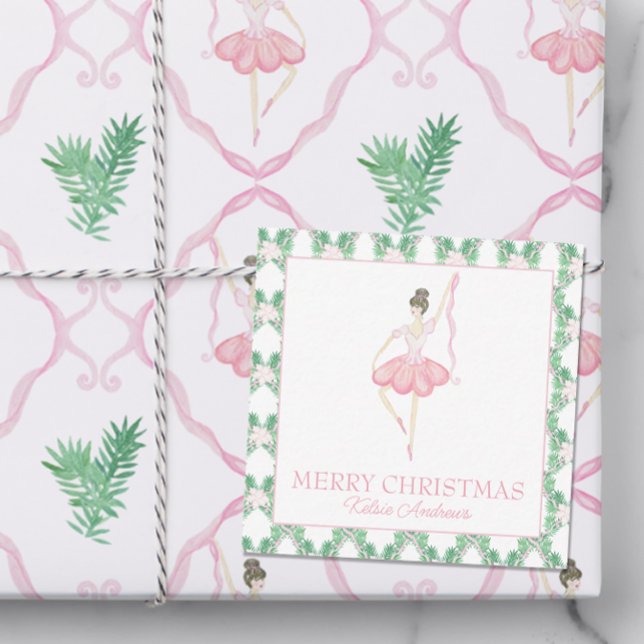Watercolor Pink & Green Christmas Ballerinas Photo Card (Creator Uploaded)