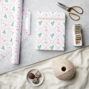 Watercolor Pink & Green Christmas Ballerinas Wrapping Paper