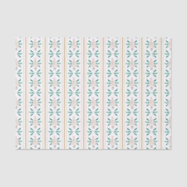 Watercolor Pink & Green Christmas Grandmillennial Tissue Paper (Front)