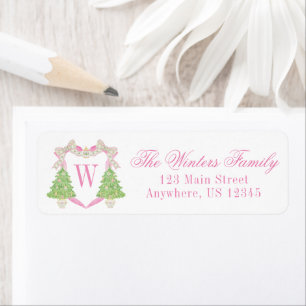 Watercolor Pink & Green Christmas Monogram Crest