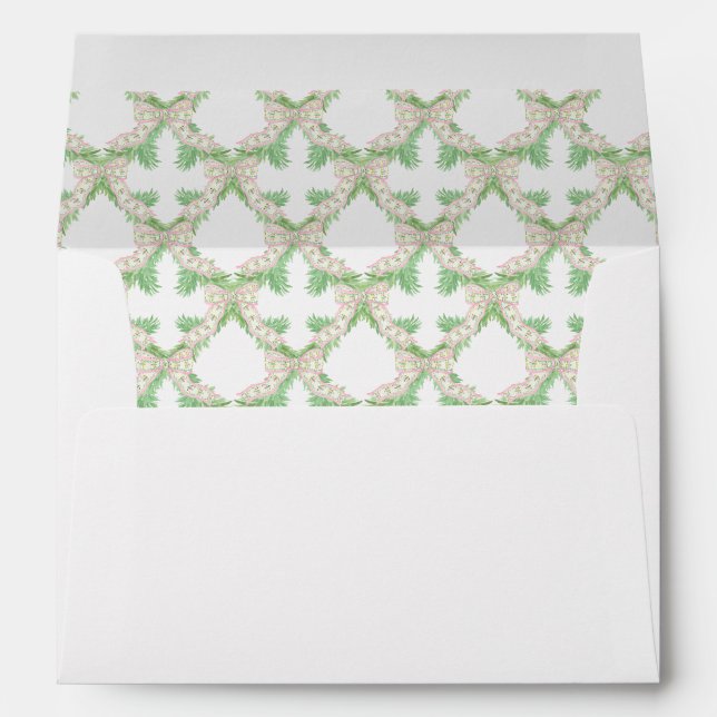 Watercolor Pink & Green Christmas Monogram Crest Envelope (Back (Bottom))