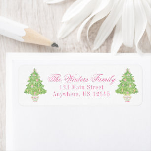 Watercolor Pink & Green Christmas Tree Address