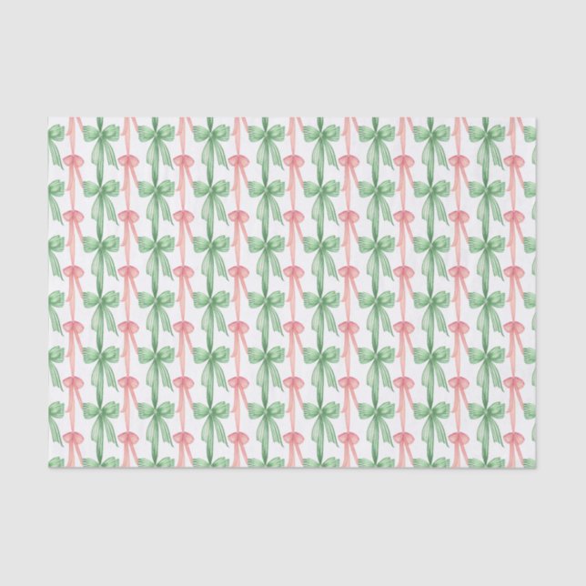 Watercolor Pink & Green Coquette Bows Tissue Paper (Front)