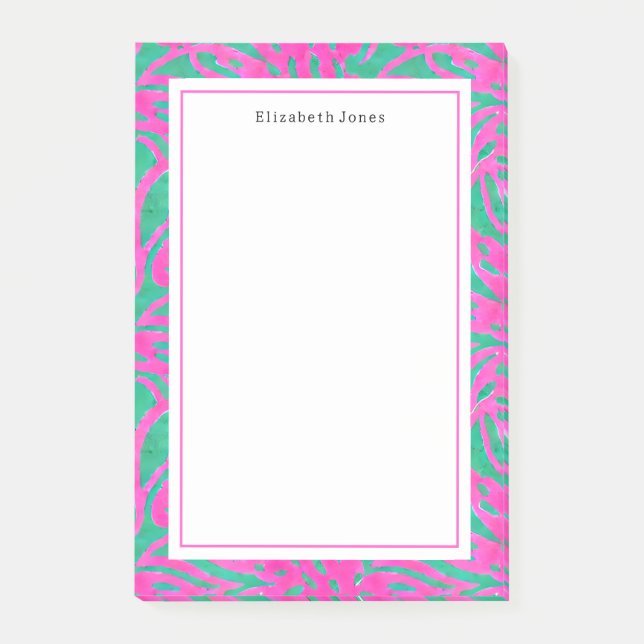 Watercolor Pink + Green Damask Post-it Notes (Front)