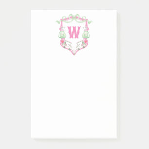 Watercolor Pink & Green Golf Cart Monogram Crest Post-it Notes