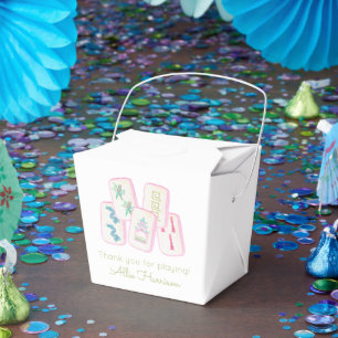 Watercolor Pink & Green Mahjong Tiles Enclosure Favor Box