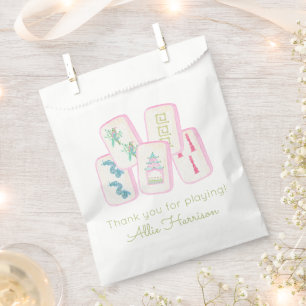 Watercolor Pink & Green Mahjong Tiles Enclosure Favour Bag