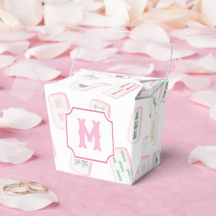 Watercolor Pink & Green Mahjong Tiles Monogram Favor Box