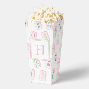 Watercolor Pink & Green Mahjong Tiles Monogram Favor Box