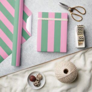 Watercolor Pink & Green Stripes Wrapping Paper