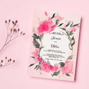 Watercolor  pink grey floral theme Wedding Invitation