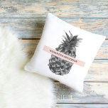 Watercolor Pink & Grey Pineapple | Your  Name Outdoor Pillow<br><div class="desc">Watercolor Pink & Grey Pineapple | Your  Name</div>