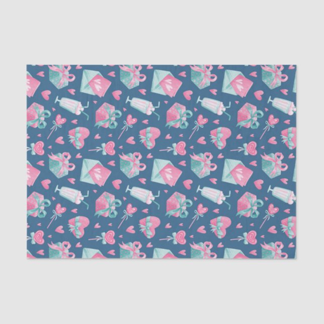 Watercolor Pink Heart Love Pattern Valentine's Day Tissue Paper (Front)