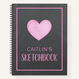 Watercolor Pink Heart Personalized Sketchbook Notebook