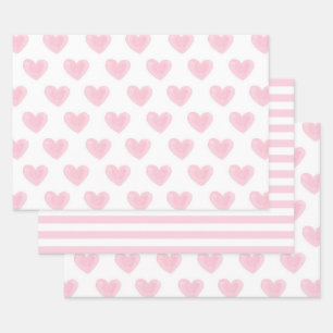 Watercolor pink hearts. Love. Blush Valentines Wrapping Paper Sheet
