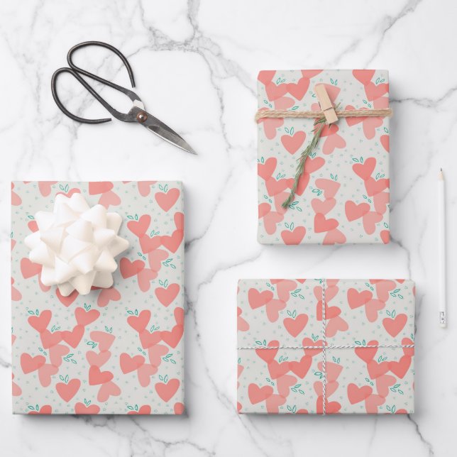 Watercolor Pink Hearts Pattern Valentine's Day  Wrapping Paper Sheet (Front)