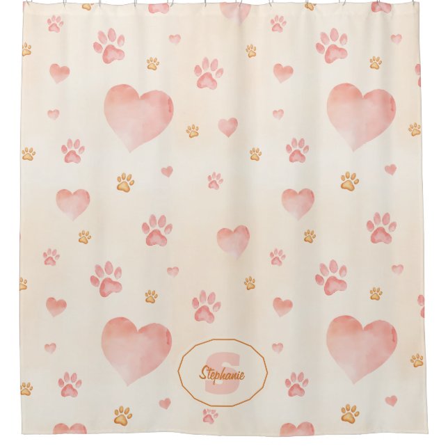 Watercolor Pink Hearts & Paw Prints Pattern (Front)