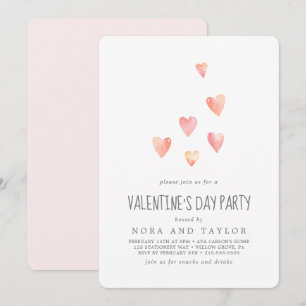 Watercolor Pink Hearts Valentine's Day Party Invitation