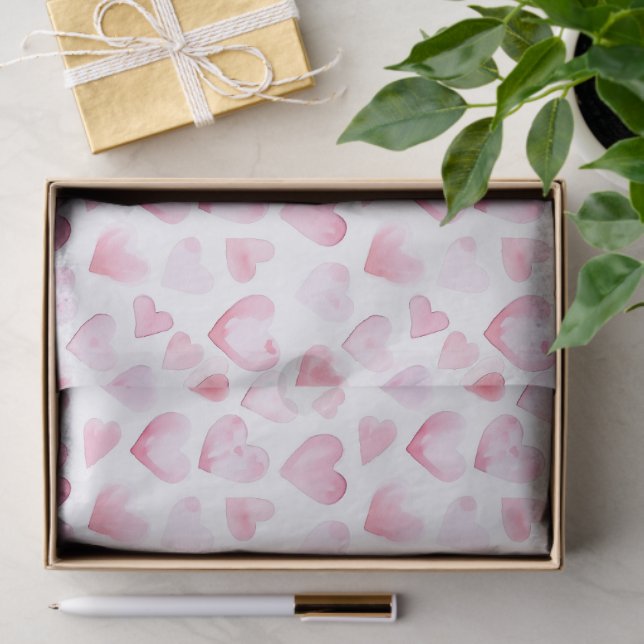 Watercolor Pink Hearts Valentine's Day  Tissue Paper (Gift)