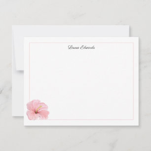 Watercolor Pink Hibiscus Flower Personalized Card