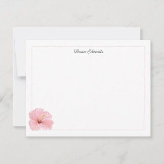 Watercolor Pink Hibiscus Flower Personalized Card